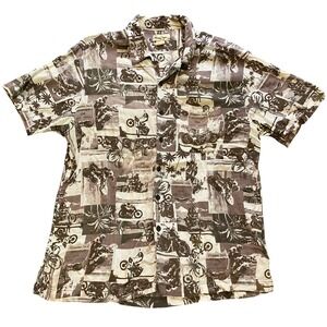 Panama Jack Shirt Mens Large Motorcycle‎ Club Button Up Short Sleeve AOP